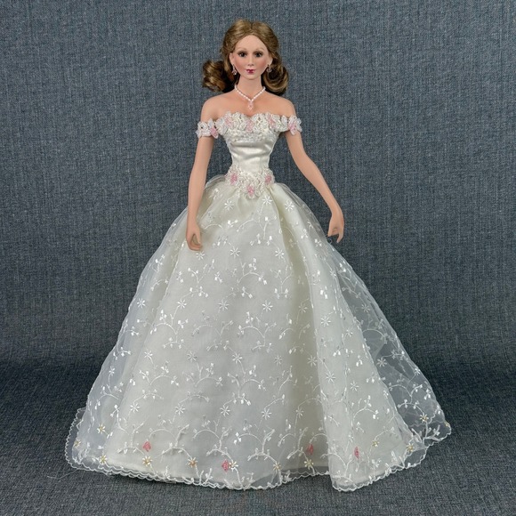 Ashton Drake Bride Doll Porcelain Wedding Gown Beaded Lace 20" with Stand - Picture 1 of 16